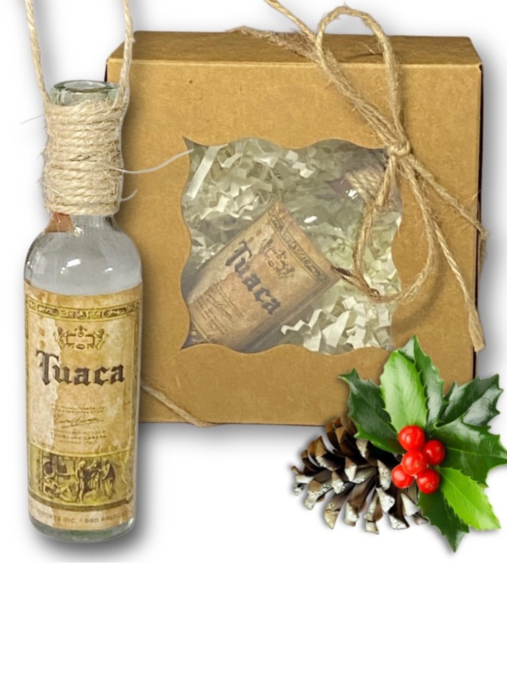 Tuaca Liqueur Blended Italian Brandy Artisan Vintage Glass Bottle Ornament